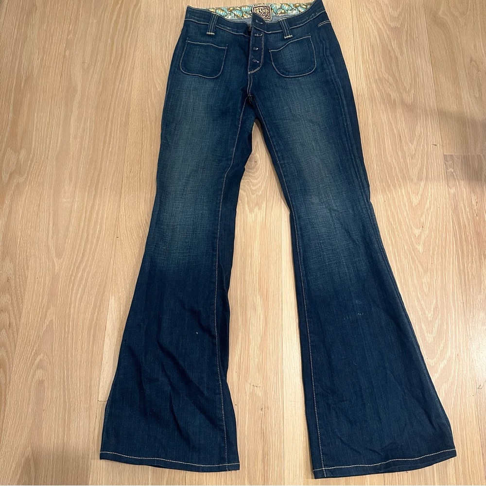 RICH & SKINNY Sz 26 FLARED/WIDE LEG NAVY 4 BUTTON JEANS NEVER BEEN WORN